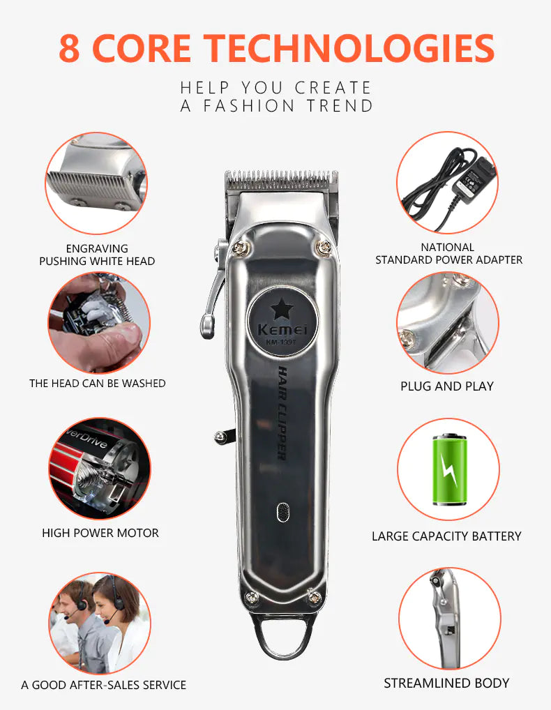 Kemei Rechargeable Electric Hair Clipper for Men